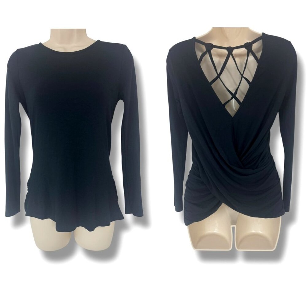 Venus Black Soft Stretch‎ Knit Caged Back Pullover Top Shirt Blouse Size XS